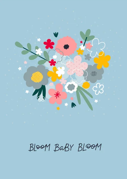 Блум Малюк Розписує Квіти Зеленого Букета Мінімальний Стиль Листівки Ілюстрації — стоковий вектор