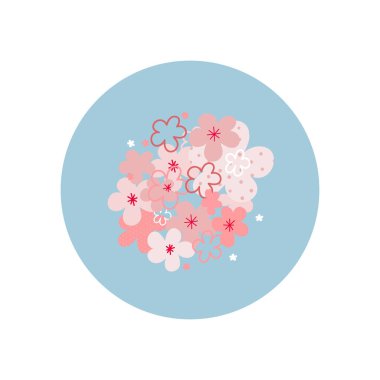 Bir demet çiçek buket daire simgesi çıkartması küçük leke çizimi. Bahar kirazlı sakura çiçekleri çiçek mevsimi ya da güneşli gün ilham verici grafik tasarım tipografi elementi. El çizimi Basit vektör sembolü