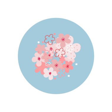 Bunch flowers bouquet circle icon sticker small spot illustration. Spring cherry sakura blossom bloom season or sunny day inspiration graphic design typography element. Hand drawn Simple vector symbol clipart