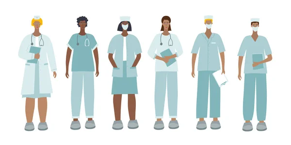 Paquete Personajes Médico Enfermera Profesión Hospitalaria Concepto Vector Ilustración Simple — Archivo Imágenes Vectoriales