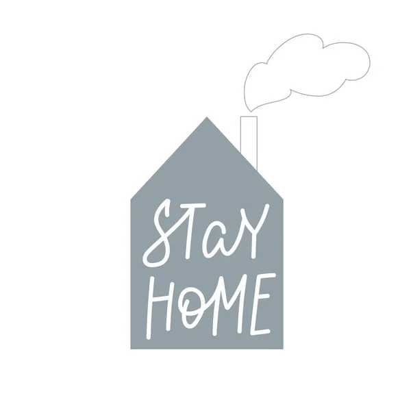 Bleiben Sie Hause Einfach Flachen Schriftzug Postkarte Vektor Haus Illustration — Stockvektor