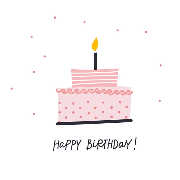 Feliz aniversário bolo ilustração lettering card —  Vetores de Stock