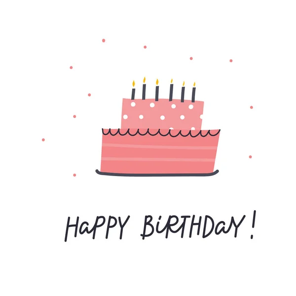 Happy Birthday Kuchen Illustration Schriftzug Karte — Stockvektor