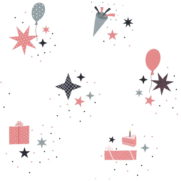 Happy Birthday Dekorationen Nahtlose Muster Einfache Flache Vektoroberfläche Illustration Cartoon — Stockvektor