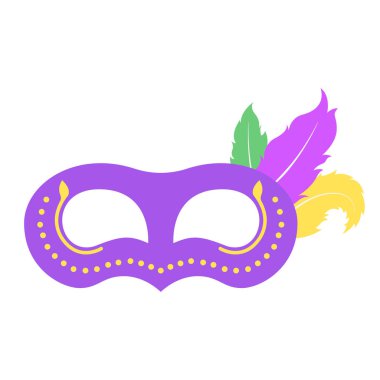 Mardi gras maskesi renk tüy ile. Karnaval veya tiyatro simgesi renkli aksesuarlar.