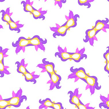 Renk tüy ile Seamless Modeli mardi gras maskesi. Karnaval veya tiyatro simgesi renkli aksesuarlar.