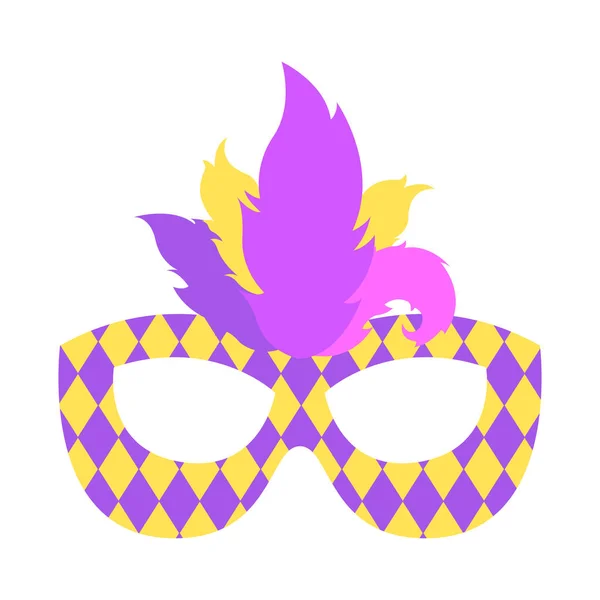 Máscara de Mardi gras con pluma de color. Icono accesorios coloridos para el carnaval o el teatro . — Archivo Imágenes Vectoriales