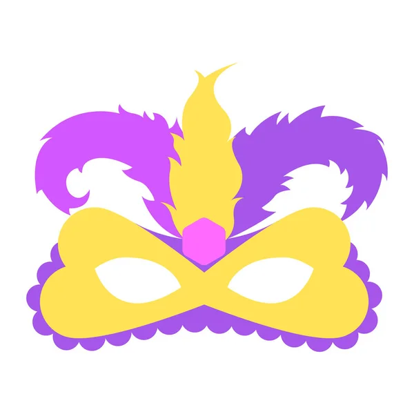 Máscara de Mardi gras con pluma de color. Icono accesorios coloridos para el carnaval o el teatro . — Archivo Imágenes Vectoriales