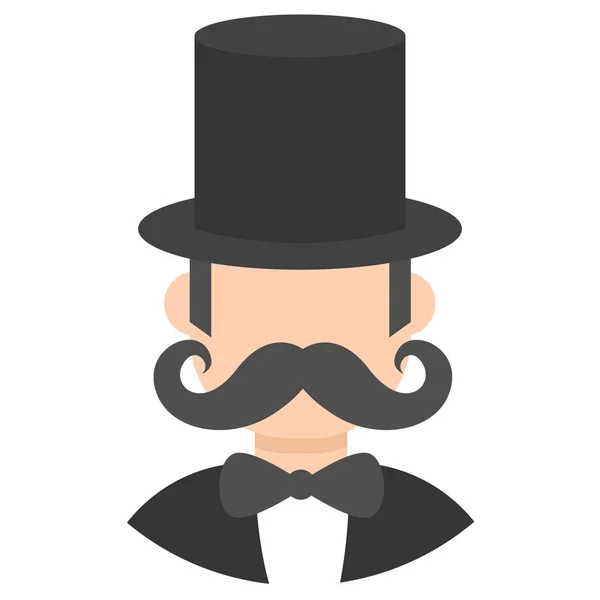 Icono hombre avatar con bigote en sombrero de cilindro — Archivo Imágenes Vectoriales