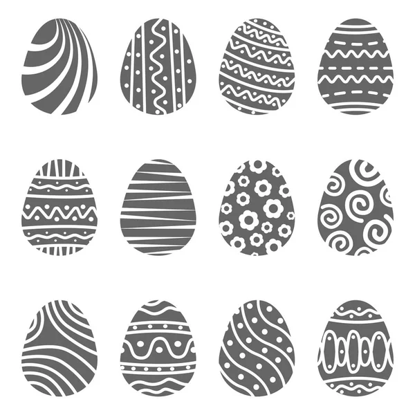 Establecer huevo de Pascua con adorno rizado. Pack icono silueta huevo de Pascua — Vector de stock