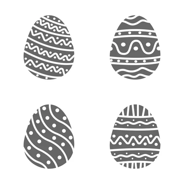 Establecer huevo de Pascua con adorno rizado. Pack icono silueta huevo de Pascua — Vector de stock