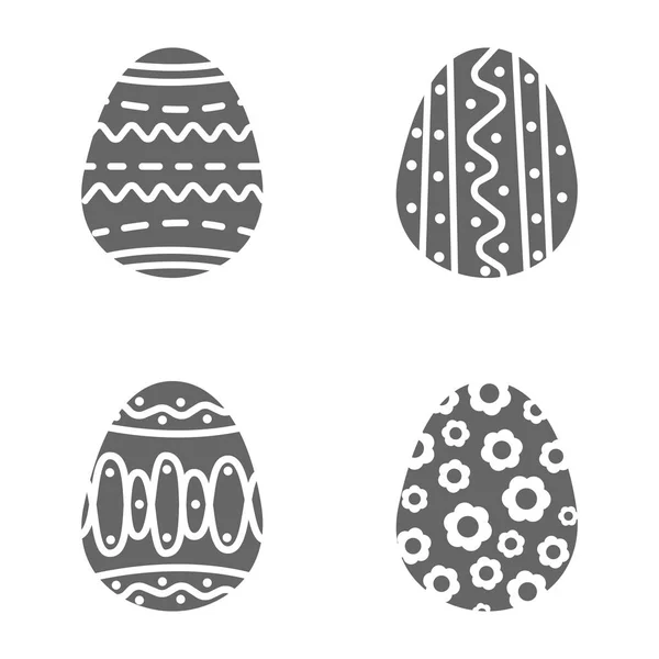 Establecer huevo de Pascua con adorno rizado. Pack icono silueta huevo de Pascua — Vector de stock