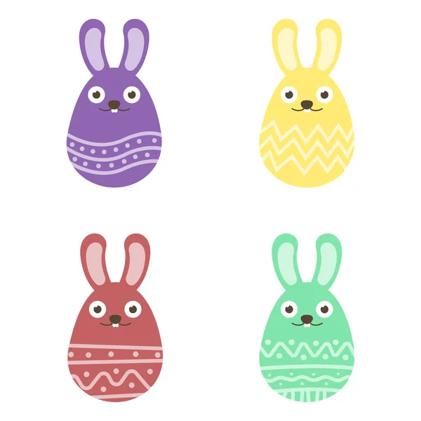 Establecer huevo de conejo de Pascua con adorno. Pack icono colorido huevo de conejo — Vector de stock