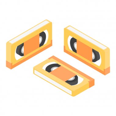 Retro kaset video simgesi izometrik ayarlayın. 3d VHS teyp