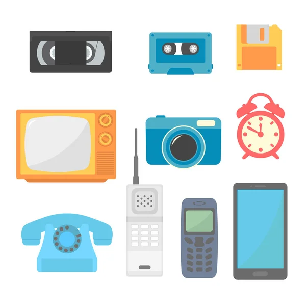 Set retro electronic flat icon — Stock Vector