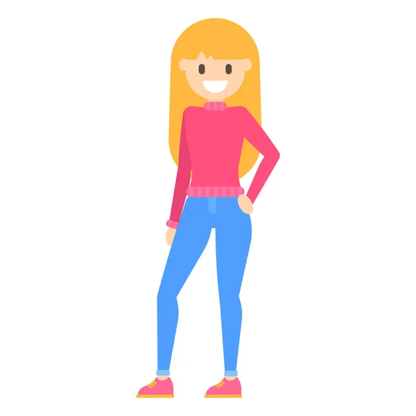 Vektor Wohnung Cartoon glücklich junge blonde Mädchen ist in Pose — Stockvektor