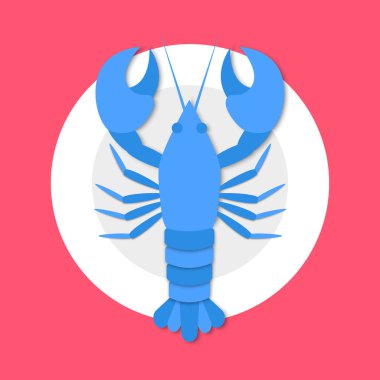 Kırmızı zemin üzerine düz stilde plaka üzerinde mavi ıstakoz pişmiş