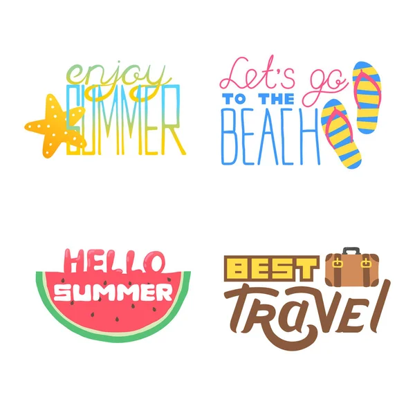 Conjunto de letras dibujadas a mano con logotipos, pancartas y etiquetas para vacaciones de verano — Vector de stock