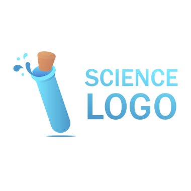 Laboratory science flask levitation with stopper and drops water isometric logo