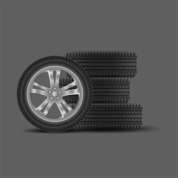 Stack of tires and wheel realistic — Stock Vector