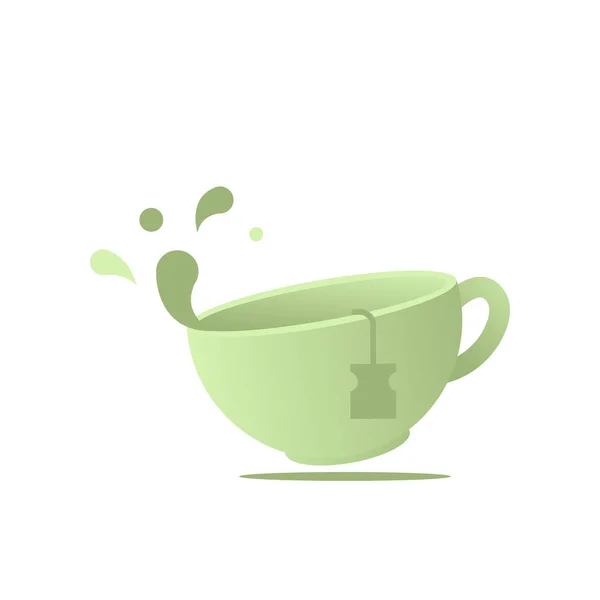 Filiżanka z etykietą lewitacji zielonej herbaty z kroplami izometrycznymi — Wektor stockowy