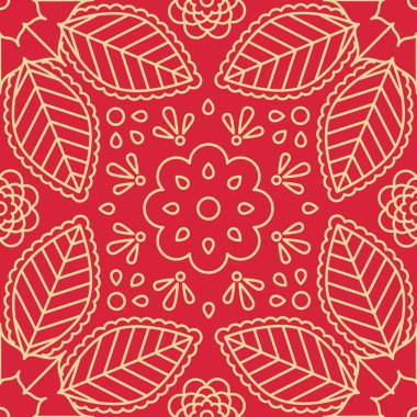 Çiçek ve yapraklı çiçek desenli dikişsiz Kızılderili deseni