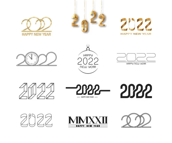 2022 mutlu yeni yıl logosu seti ve tabela tarihi — Stok Vektör