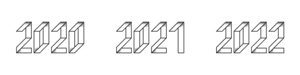 Číslo nového roku 2020, 2021 a 2022 v retro stylu s průlezem — Stockový vektor