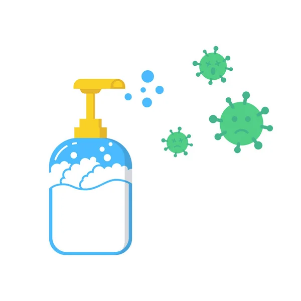 Liquid Soap Destroy Virus Bacteria Concept Cartoon — Stock Vector