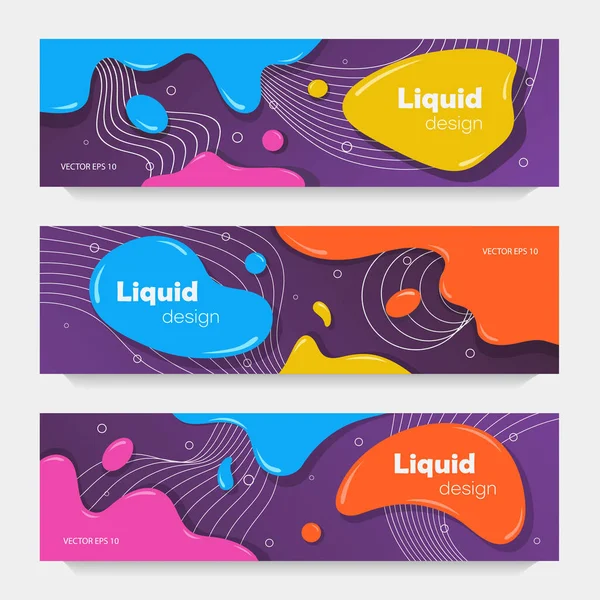 Set Colorful Brochures Liquid Style Bright Liquid Bubble Shapes Fashionable — Stock Vector