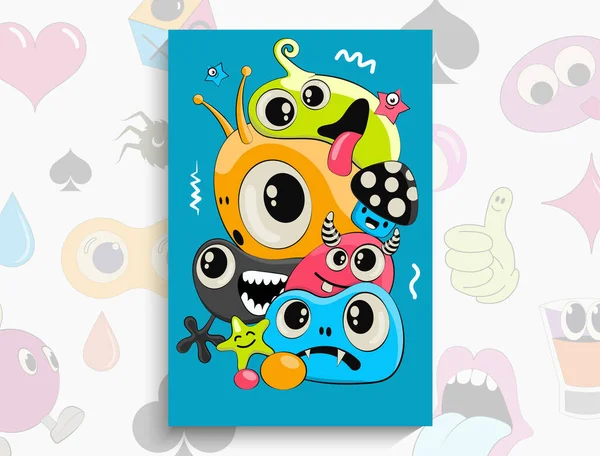 Desenhos Animados Doodles Padrão Com Monstros Vector Mão Desenhada Doodle — Vetor de Stock