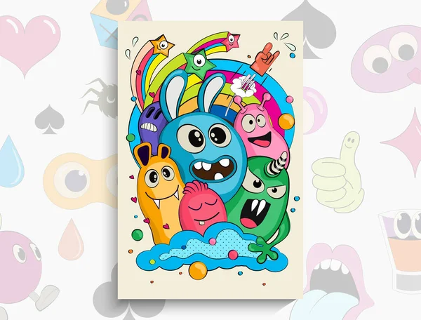 Desenhos Animados Doodles Padrão Com Monstros Vector Mão Desenhada Doodle — Vetor de Stock