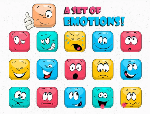 Funny Cartoon Colorful Faces Face Emotions Facial Expression Sad Happy — Stock Vector