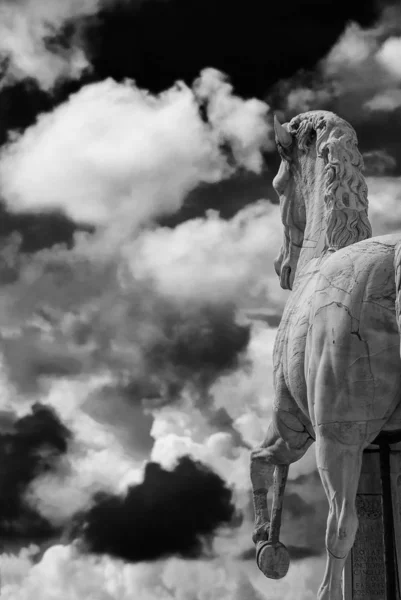 Конская статуя с облаками — стоковое фото