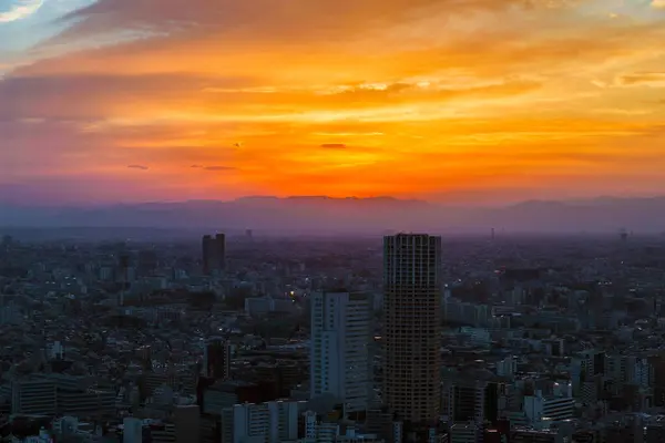 Tokyo Japan April 2019 Solnedgång Utsikt Över Staden Ändlösa Förorter — Stockfoto