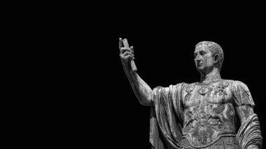 Caesar Augustus Nerva Emperor of Ancient Rome bronze statue in Imperial Forum (Black and White with copy space) clipart