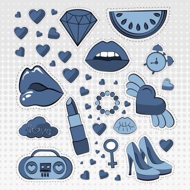 Vektör simgeler kümesi etiketleri farklı renkler 80s 90s komik tarzı