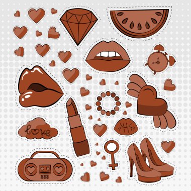 Vektör simgeler kümesi etiketleri farklı renkler 80s 90s komik tarzı