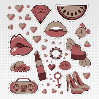 Vektör simgeler kümesi etiketleri farklı renkler 80s 90s komik tarzı