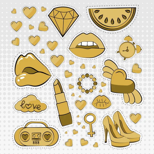 Vector icons set stickers in verschillende kleuren 80s 90s in komische stijl — Stockvector