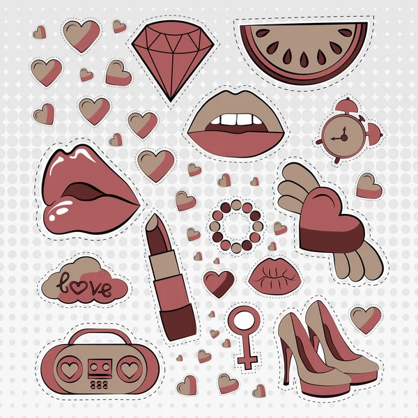 Vektör simgeler kümesi etiketleri farklı renkler 80s 90s komik tarzı