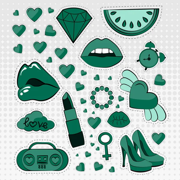 Vektör simgeler kümesi etiketleri farklı renkler 80s 90s komik tarzı