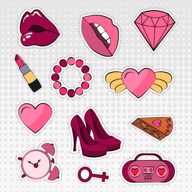 Vektör simgeler kümesi etiketleri farklı renkler 80s 90s komik tarzı