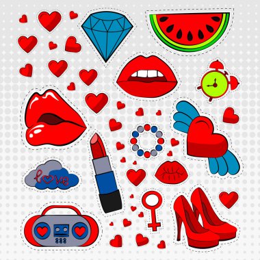 Vektör simgeler kümesi etiketleri farklı renkler 80s 90s komik tarzı