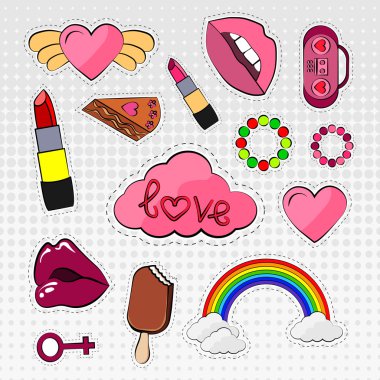 Vektör simgeler kümesi etiketleri farklı renkler 80s 90s komik tarzı