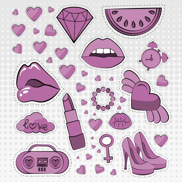 Vector icons set stickers in verschillende kleuren 80s 90s in komische stijl — Stockvector