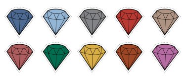 Vektör set çıkartmaları elmas farklı renklerde 80s 90s çizgi roman tarzı rozetleri.