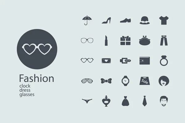 Montaje de iconos planos en estilo en patrones interesantes sobre el tema de la moda — Vector de stock