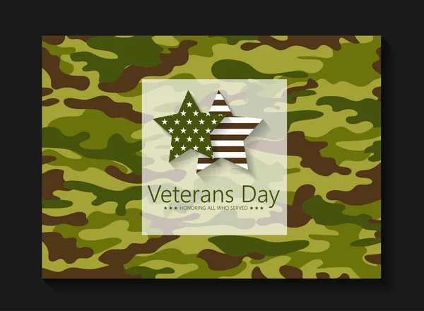 Folleto de plantillas Día de los Veteranos en color caqui — Vector de stock
