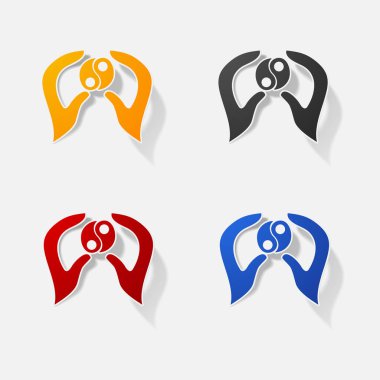 Etiket kağıt ürünleri gerçekçi öğesi tasarım illüstrasyon eller